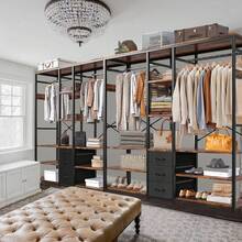 Perchero Para Ropa Con 3 Cajones de Tela y Ganchos,Rack Para Ropa Con 8 Estantes Abiertos,Perchero Abierto Extra Grande,Closet Organizador de Ropa,183*200*40CM - Ver 3