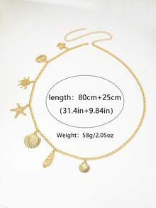 1 pieza Colgante de collar con estrella de mar y concha de estilo oceánico de metal, adecuado para atuendos diarios y de vacaciones de verano de mujeres - Amarillo Oro - Ver 4