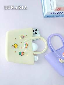 Children Silicone Solid Color Flower Hollow DIY Detachable Handbag Mini Rubber Tote Bag Small Rubber Beach Bag For Kids(Random Pattern) - Nhiều màu - Xem 7
