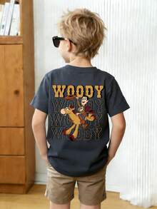 Disney Toy Story - Sheriff Woody Cowboy Pattern Crew Neck Summer T-Shirt, Suitable For Boys And Girls For Holiday Parties, Dinners, Outdoor Activities, Travel, And As A Gift For Children Visiting Disneyland. - 灰色 - 查看 2
