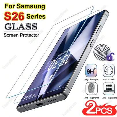 2pcs High Definition Tempered Glass Screen Protector, Suitable For Samsung S21-S26 Series, Upgraded Glass Material Achieves Full Screen Coverage, Reliable Scratch & Drop Protection