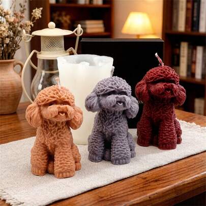 3D贵宾犬硅胶蜡烛模具，可爱动物造型树脂浇铸模具，适用于DIY香薰蜡烛、肥皂、蜡、石膏工艺品制作、家居装饰