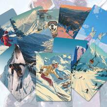49张治愈系雪山滑雪插画贴纸套装 | 柔和乙烯基贴纸，包含滑雪胜地和冬季场景设计 | 适用于笔记本电脑、水瓶和礼品 | 适合户外爱好者和追求平静氛围的人士，趣味贴纸，可用于Kindle、剪贴簿、笔记本电脑等。 - 長方形 - 查看 3