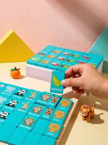 Wooden Domino Tiles Toy, Fruit & Animal Cognitive Logical Thinking Building Blocks, School Supplies, Student Stationery, Learning Materials - Royal Blue - View 4