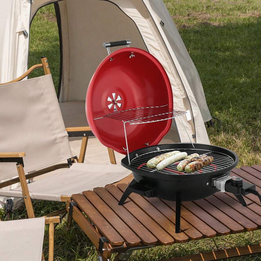 Electric Countertop BBQ Grill, Portable Double Layer Indoor/Outdoor Electric Grill For Indoor & Outdoor Use, 1600W, Red - 美規B型插(110-127V) - 查看 1