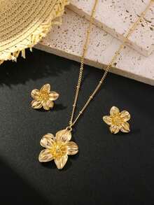 Floral Necklace & Earrings Jewelry For Women, Exquisite Accessory For Everyday Wear - Flower - View 2
