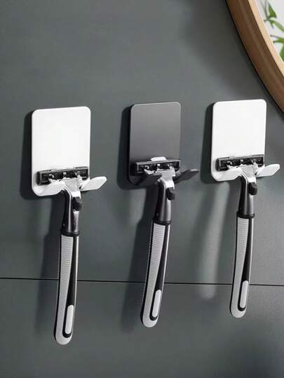 4 piezas Ganchos de plástico sin taladro, Ganchos adhesivos de almacenamiento de llaves de múltiples funciones, Ganchos de pared de plástico sin taladro, Soporte fuerte para cuchillas, Almacenamiento de ganchos, Accesorios de baño, Herramientas de baño