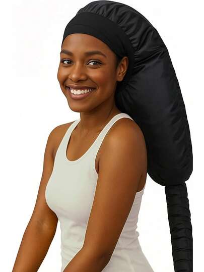 1 pieza Gorro secador de pelo grande - Accesorio de gorro acoplable, gorro secador de pelo extra grande actualizado en negro, morado, plateado, gorro continuo ajustable, diseñado para el cuidado del cabello rizado natural, conveniente de usar, gorro secador ajustable, fácil de operar, adecuado para el cuidado y el peinado del cabello de textura rizada natural, secado rápido, accesorio de gorro extra grande negro con diadema incorporada, reduce el daño por calor alrededor de las orejas y el cuello, tamaño extra grande, se puede usar con rizador para acelerar el secado
