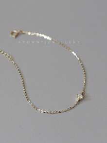 1pc 925 Sterling Silver Single Diamond Necklace Or Bracelet, Plated With 14k Gold Fine Chain, Single Diamond Bracelet, Minimalist Women's Daily Accessory - Gold - View 9