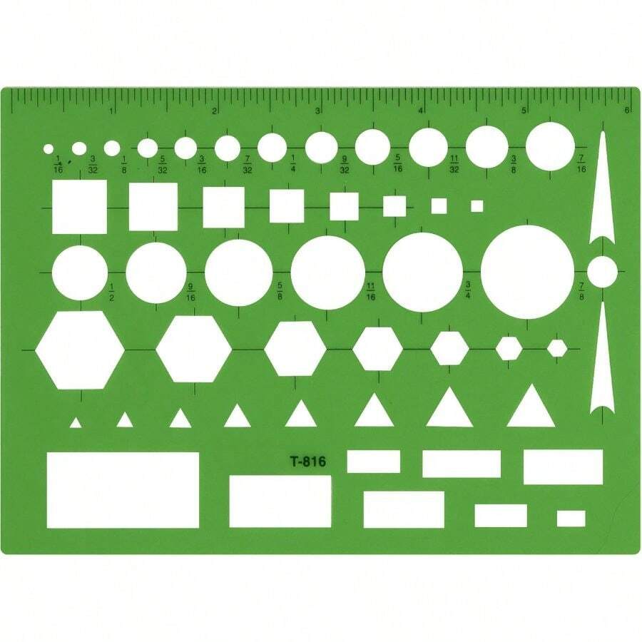 Westcott 816 All - Purpose Technical Drawing Template, Plastic Shape Template Green, 4.5 By 6 In - All Purpose - View 1