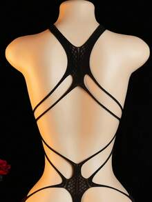 性感连体睡衣，透视网纱一体式连衣裙 - 黑色 - 查看 6