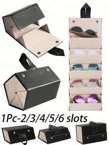 1pc Foldable Hanging Fashionable Eyeglass Storage Box, Portable Eyewear Case (2 Slots Black / 3 Slots Brown) - Black - View 1