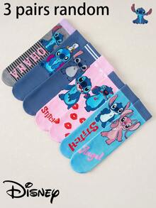 Disney 1/3/5双装 Stitch 系列春秋季小腿袜 女袜 卡通提花设计 男女情侣袜 日常百搭袜 适合日常穿着 情人节 - 彩色 - 查看 24