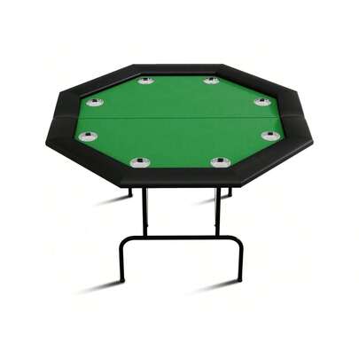 Mesa plegable de póquer octágono con almohadilla antideslizante y diseño plegable de Texas, soportes de copa de plástico/acero inoxidable para 8 jugadores, mesa plegable de blackjack ideal para fiestas en casa y noches de cartas