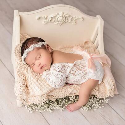 乡村风格木制摄影道具椅，婴儿复古木制摄影道具躺椅