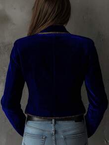 Blazer casual da donna a tinta unita, versatile, a maniche lunghe, adatto per l'ufficio - Blu reale - Visualizzare 2