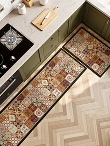 Vintage American Style Kitchen Floor Mat, Non-Slip Oil-Proof Wipe Clean PVC Leather Waterproof Home Use Quick Dry Carpet Rug - Multicolor - View 3