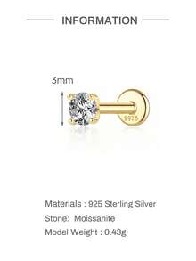 EleRunis 1pc 0.1 Carat Moissanite 925 Sterling Silver 4-Prong Setting 2/3/4mm Flat Bottom Cartilage Earring, Delicate Jewelry For Daily Wear, Wedding, Party, Engagement, Anniversary, Valentine's Day - Gold - View 7