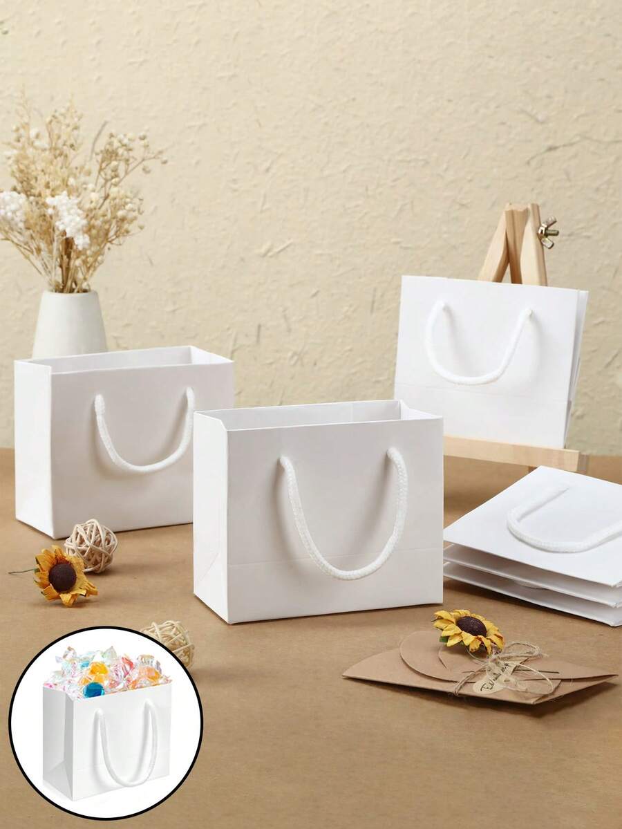 5/10个装白色礼品袋，男士购物袋，婚礼手提袋，小型礼品生日派对纸质包装袋，时尚实用 - 白色 - 查看 1