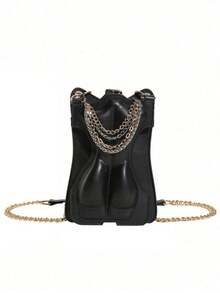 Túi đeo chéo đa năng thiết kế độc đáo, thời trang, kiểu dáng retro, có dây xích trang trí cá tính, màu trơn đơn giản, hình dáng ngộ nghĩnh, có thể tháo rời, phù hợp cho mua sắm, đi làm, du lịch hàng ngày và các buổi tụ họp, v.v. - màu đen - Xem 6