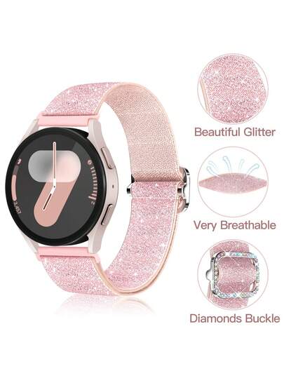 Cinturino in nylon elasticizzato e scintillante compatibile con Samsung Galaxy Watch 4 5 6 7 FE da 40mm e 44mm/Watch 4 6 Classic da 42mm e 46mm/Watch 5 Pro da 45mm/Watch 3 da 41mm/Active 2, cinturini in nylon elastici lucidi e glitterati, cinturino sportivo a anello singolo compatibile con Vivoactive 6/Vivoactive 5/3/3 Music Watch