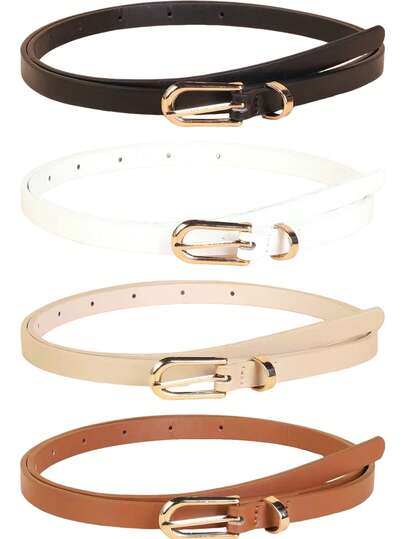 金色合金针扣女士纤细腰带，百搭简约时尚配饰，长度可调节，经久耐用，四季皆宜，适合休闲、上学、办公、运动、通勤等场合，完美搭配牛仔裤、休闲裤、连衣裙——是复活节、节日、生日、周年纪念日的理想礼物。