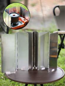 Portable Folding Windproof Sunshade For Outdoor Cooking, Lightweight And Metal Sun Visor With Adjustable Angle. Portable Design Suitable For Camping, Hiking, Picnics - A Must-Have For Grills, Stoves And Hot Pots. Stylish Metallic Texture - Multicolor - View 2