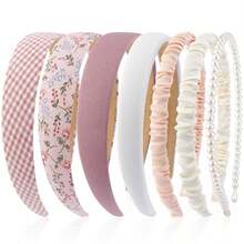 7pcs Set Women's Fashion Brown Knotted Solid Color Headbands, Faux Pearl Headbands, Non-Slip Headbands Suitable For Short & Long Hair, Facial Wash, Gift For Ladies & Girls Travel Accessories Hair Band Diadema Hair Hoop - Pink - View 7