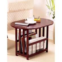 Compact Foldable Space Saving Solid Wood Drop Leaf Table With Magazine Rack - Multicolor - View 3
