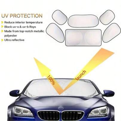 Car Windshield Sunshades, 6-Piece Pack - Protects Against Sunlight, UV Rays, And Heat, Preventing Damage To Car Interiors From Sun Exposure.
