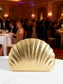 金色贝壳造型创意女士手拿包，优雅派对包，可搭配晚礼服和正式服装 - 金色 - 查看 5