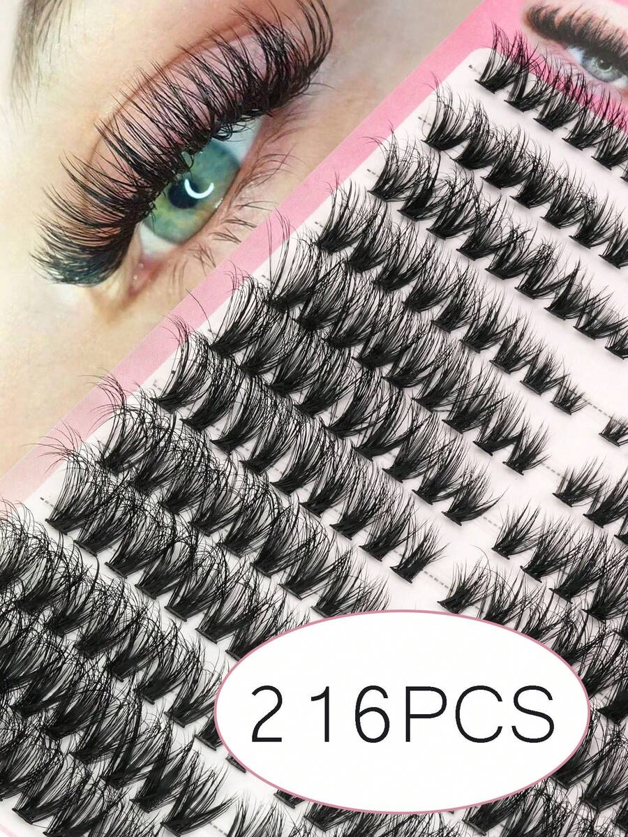 216片仿貂毛分段式假睫毛，俄罗斯D型卷翘浓密可重复使用，新手易用 - 12排睫毛，分段式假睫毛 - 查看 1