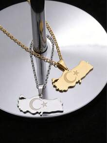 1件土耳其地图吊坠项链，镀金/镀银民族自豪感护身符链，适合日常佩戴 - 彩色 - 查看 6