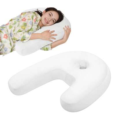 1 Picec J-Shaped Hollow Side Sleeping Pillow, Neck Support Breathable Ear-Friendly Pillow, Multi-Functional Support Pillow For Pregnant Women & Adults