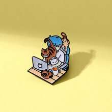Creative Cartoon Characters And Cute Cat Elements Metal Badges - Daily Style Enamel Buttons In Front Of The Computer - Colorful Alloy Brooch, Suitable For Clothing, Backpacks, And Jeans - 彩色 - 查看 3
