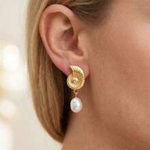 1件夏季沙滩贝壳珍珠耳环，适合女性沙滩度假、旅行、派对佩戴 - 彩色 - 查看 2