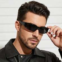 1副男女通用复古Y2K时尚眼镜，适合骑行、搭配服装、海滩及各种场合。 - 黑色 - 查看 4