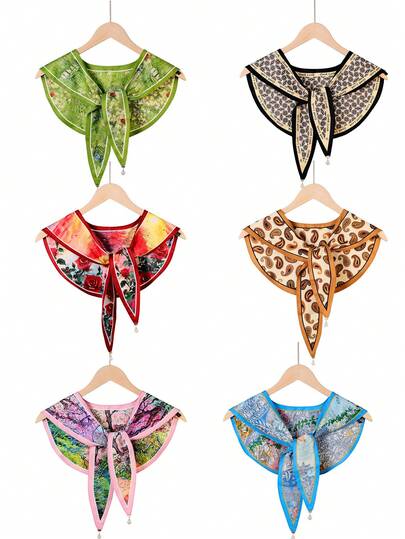 1pc Women's High-End Cashew Oil Painting Style Shawl Cardigan With Pearl Pendant Collar