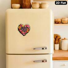 3.15-Inch 2D Acrylic & Rubber Magnet Floral & Heart Design, Inspirational Circular Artwork With Vibrant Yellow And Red Flowers, Suitable For Religious Beliefs - A - View 2