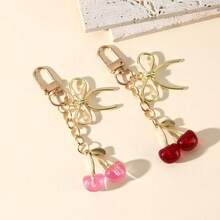 1个女士樱桃蝴蝶结金属钥匙扣 INS风可爱包包挂件 时尚包包配饰 女孩礼物 卡哇伊度假必备配饰 包包挂件 教师礼物 - 彩色 - 查看 4