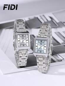 1PC FIDI Luxury Ladies' Quartz Watch, Silver, Roman Numeral Display, Stainless Steel Strap, Waterproof, Classic And Elegant, Square Case With Delicate Bezel, Perfect Choice For Birthdays And Social Occasions, Ideal Gift - one-size - View 6