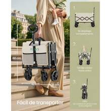 SONGMICS Carro de Mano Plegable Carrito de Jardín con Asa y Ruedas Carga 180 kg 90 L Beige Arena MGFW909LF01 - Arena Beige - Ver 4