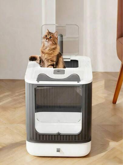 双门猫砂盆，有效防止猫砂飞溅。全封闭设计有助于控制异味。适用于体重5公斤以下的猫咪。附赠猫砂铲。