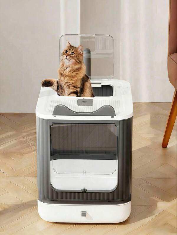 Caja de arena para gatos de doble puerta, que evita eficazmente la dispersión de la arena. El diseño totalmente cerrado ayuda a contener los olores. Adecuado para gatos de menos de 5 kg. Incluye una pala para la arena.