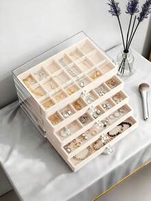 5-Layer 54-Grid Transparent Acrylic Jewelry Box, Luxury Large Capacity Jewelry Storage Box, Drawer Style Jewelry Display Case, Jewelry Organizer Container With Adjustable Velvet Trays, Suitable For Storing Earrings, Rings, Bracelets, Necklaces, Holiday Gift - 54 Grid 5 Layers Acrylic - View 16