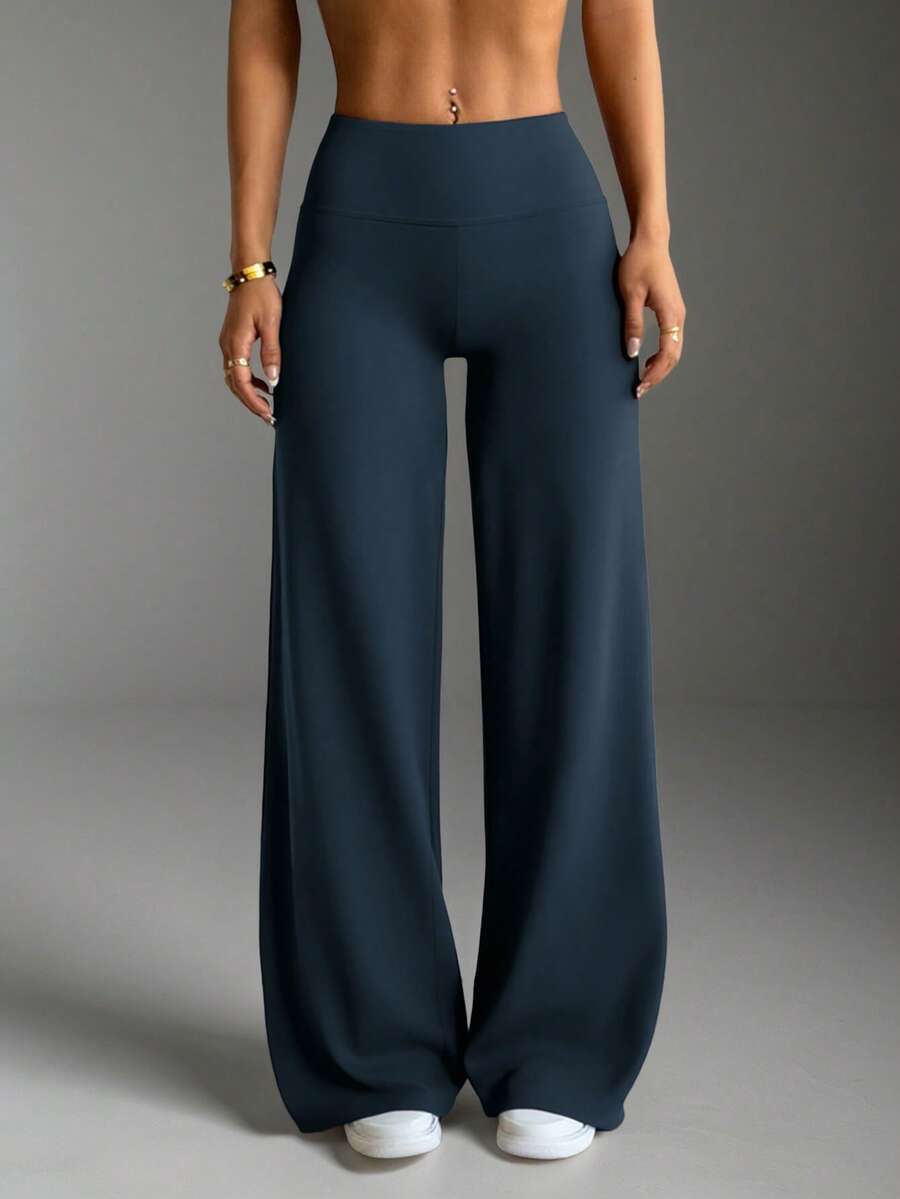 Pantalones acampanados de unicolor, ajustados y elegantes para el trabajo, ideales para el transporte y el deporte, para primavera - Neblina azul - Ver 1