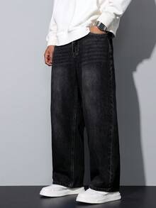 1件 Hearty Haven 休闲宽松直筒牛仔裤，男女情侣款（不含腰带或配饰） - 黑色 - 查看 2