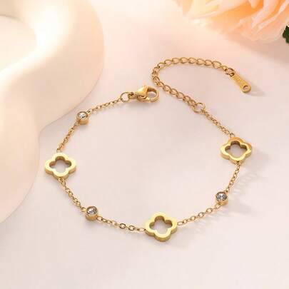 1pc Fashion Titanium Steel Hollow Flower Bracelet, Simple Elegant Women's Daily Jewelry