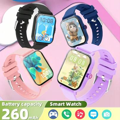 儿童及青少年智能手表：支持无线通话、防丢查找、音乐控制，兼容安卓/iOS手机，男女皆宜。配备260mAh电池，是新年、情人节、复活节、儿童节、万圣节、感恩节和圣诞节的理想礼物之选。