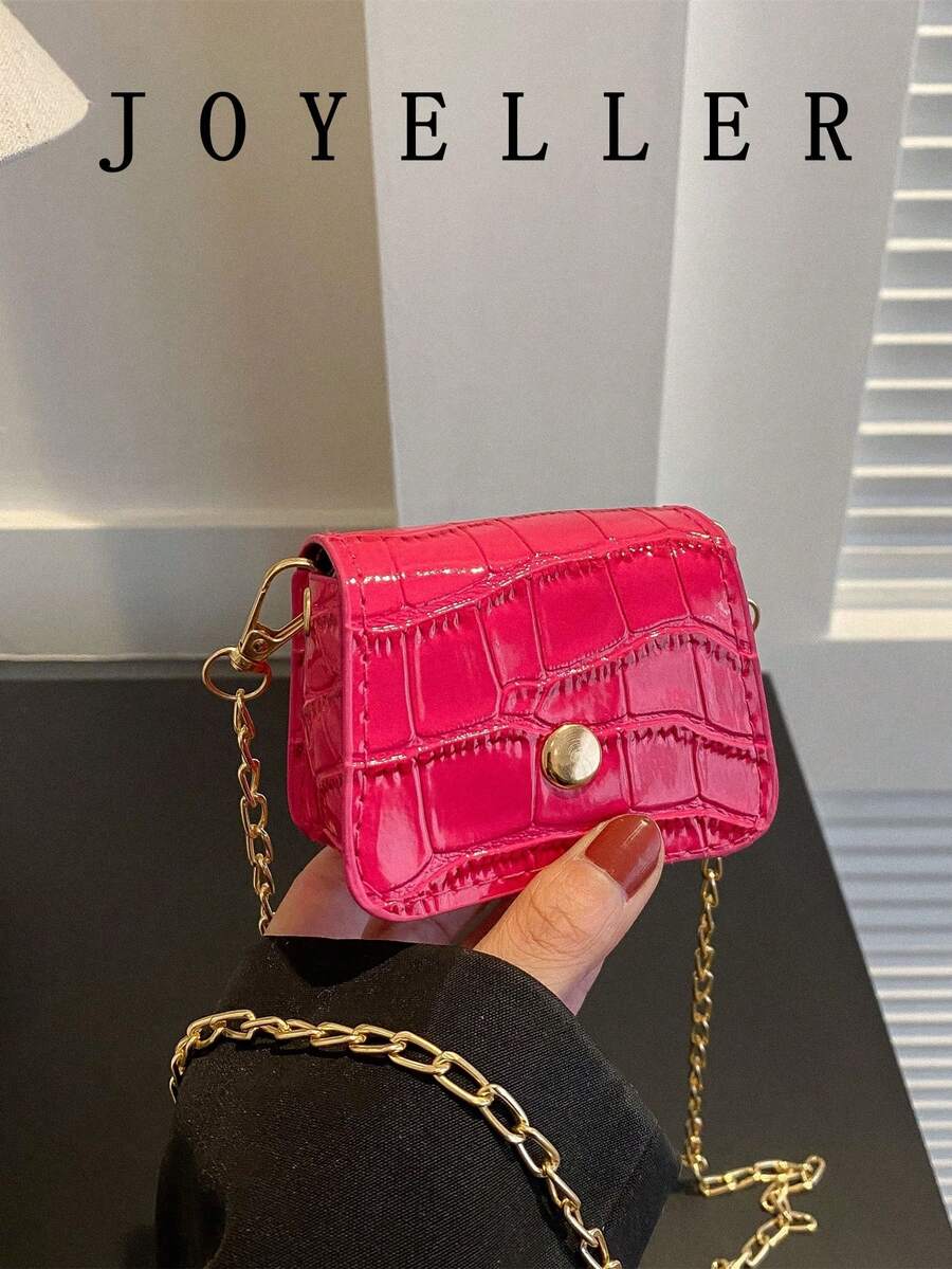 Mini Crocodile Embossed Solid Color Chain Crossbody Bag